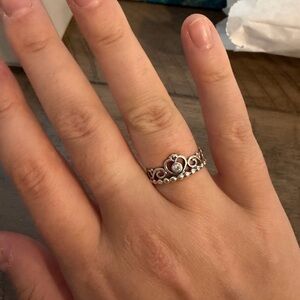 Pandora Silver Heart Tiara Ring with Clear Stone